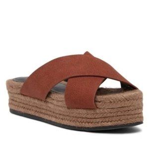 ALL SAINTS Rust Brown Leather Harlem Espadrille Platform Slide Sandal